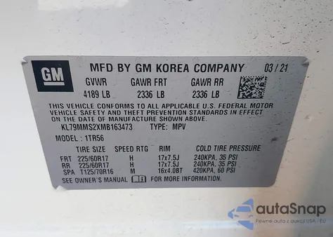 2021 Chevrolet Trailblazer Fwd Ls из США, поврежденный, VIN KL79MMS2XMB163473